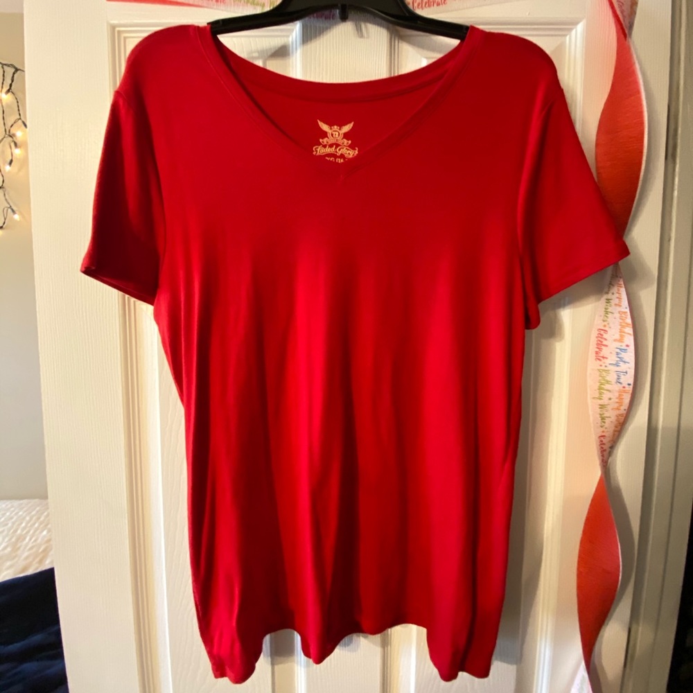Fitted Red V-Neck Tee